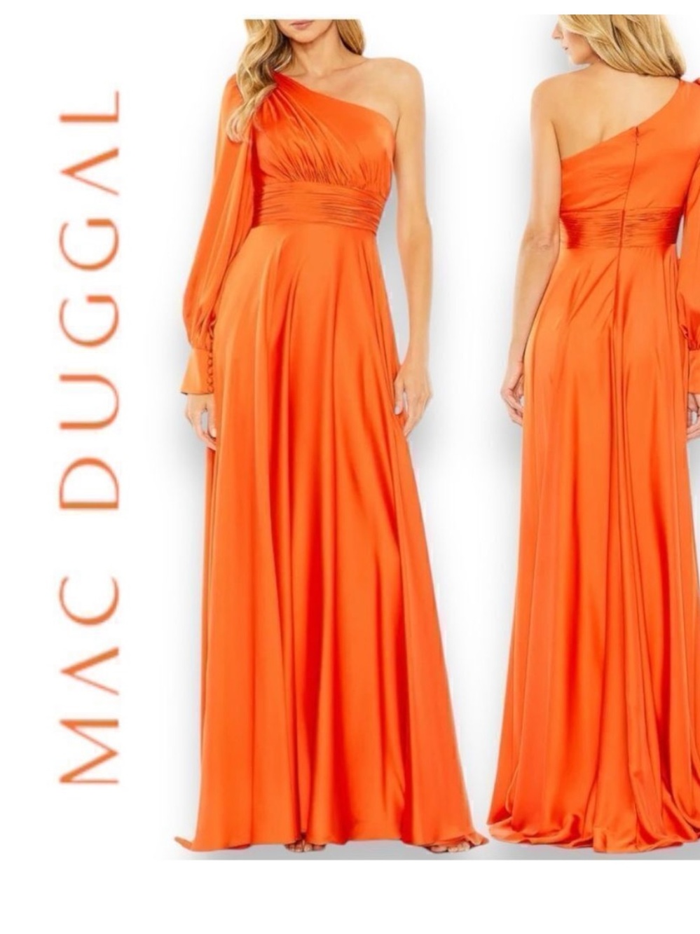 NWT Mac Duggal One Shoulder Bishop Sleeve Flowy Gown in Spice sz4
